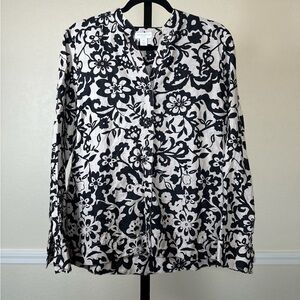 Boho Floral Linen Shirt Cream Ivory Black Cottagecore Minimal Vacation Relax Top